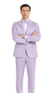 Tazzio Men's Lavender Satin Double Breasted 3 Piece Skinny Fit Suit with Peak Lapel Vest and Matching Bowtie – Stylish Formalwear Set