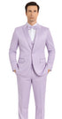 Tazzio Men's Lavender Satin Double Breasted 3 Piece Skinny Fit Suit with Peak Lapel Vest and Matching Bowtie – Stylish Formalwear Set