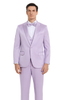 Tazzio Men's Lavender Satin Double Breasted 3 Piece Skinny Fit Suit with Peak Lapel Vest and Matching Bowtie – Stylish Formalwear Set