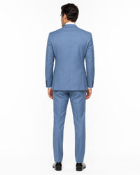 Mens 2 Button Slim Fit Wool Suit With Double Breasted Vest in Steel Blue