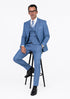 Mens 2 Button Slim Fit Wool Suit With Double Breasted Vest in Steel Blue