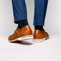 Zelli Legerra Contemporary Suede Monk Strap Dress Shoes in Cognac