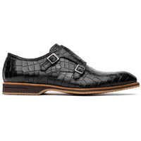 Zelli Legerra Hand Burnished Crocodile Print Monk Strap in Black