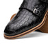 Zelli Legerra Hand Burnished Crocodile Print Monk Strap in Black