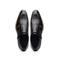 Zelli Legerra Hand Burnished Crocodile Print Monk Strap in Black