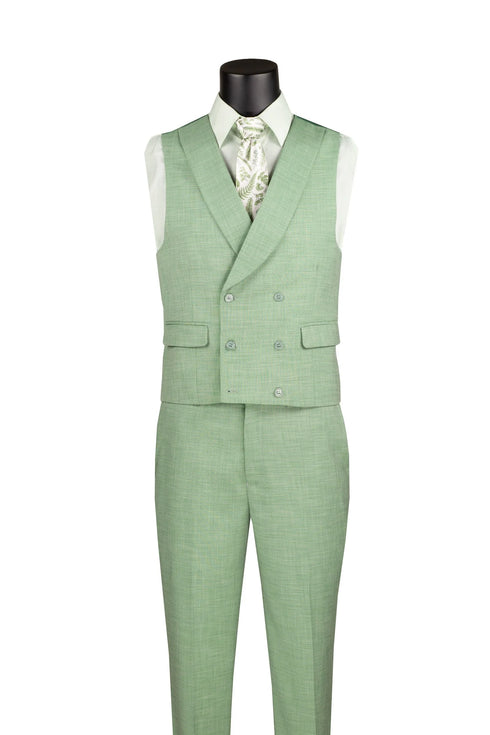 Light Green Modern Fit 3-Piece Suit with Lapel Vest & Adjustable Pants