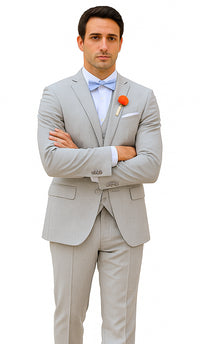 Light Grey Wedding Groomsmen Suits Three Pieces Notched Lapel Men Suits
