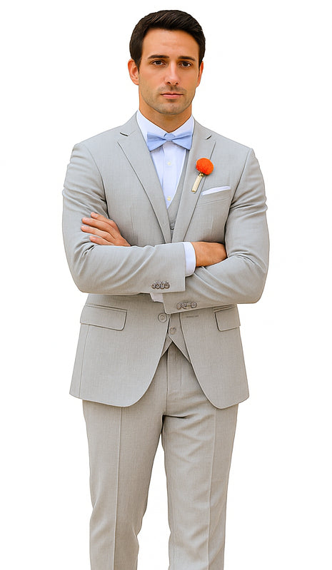 Light Grey Wedding Groomsmen Suits Three Pieces Notched Lapel Men Suits