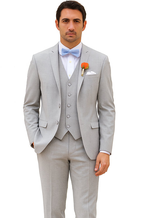 Light Grey Wedding Groomsmen Suits Three Pieces Notched Lapel Men Suits