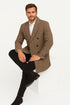 Mens Gray and Light Brown Glen Plaid Wool Overcoat – Double-Breasted Vintage Check Coat