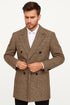 Mens Gray and Light Brown Glen Plaid Wool Overcoat – Double-Breasted Vintage Check Coat