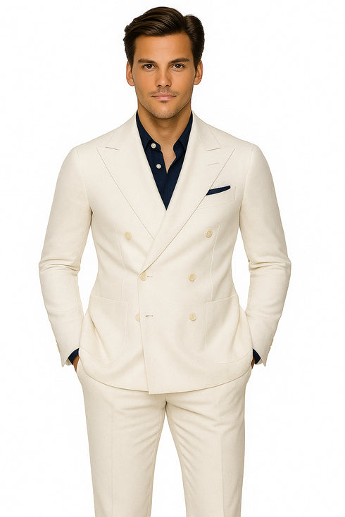 Linen Suit - Mens Summer Suits in White - Beach Wedding 4 Button
