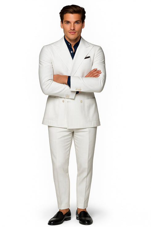 Linen Suit - Mens Summer Suits in White - Beach Wedding 4 Button