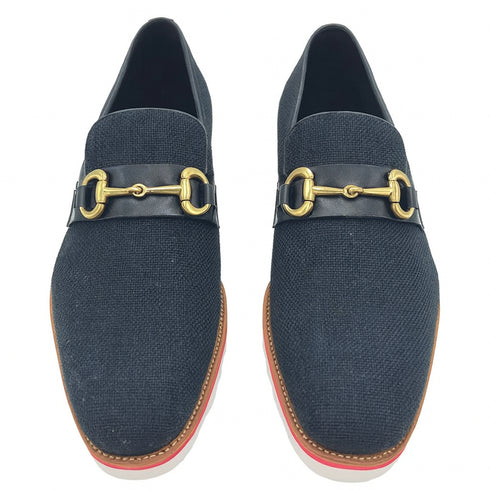 Linen Loafer With Gold Tone Buckle