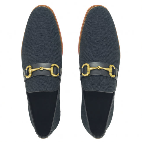 Linen Loafer With Gold Tone Buckle