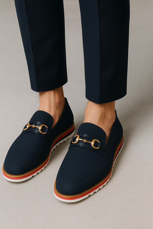 Linen Loafer With Gold Tone Buckle