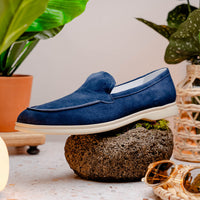 Zelli Livorno Sueded Italian Goatskin Slip-On Loafer in Navy