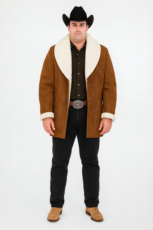 Long Sheepskin Brown Western Jacket