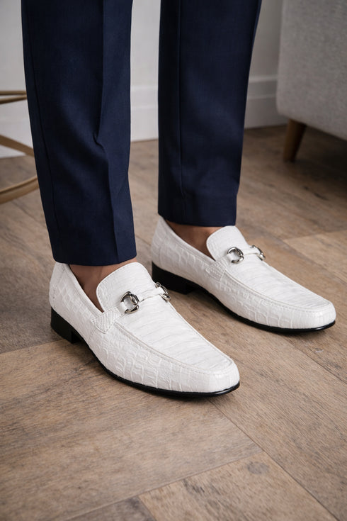 Los Altos All-Over White Crocodile Belly Loafers