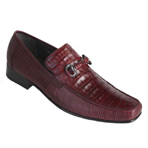 Los Altos Burgundy Crocodile Lizard Metal Bit Loafers