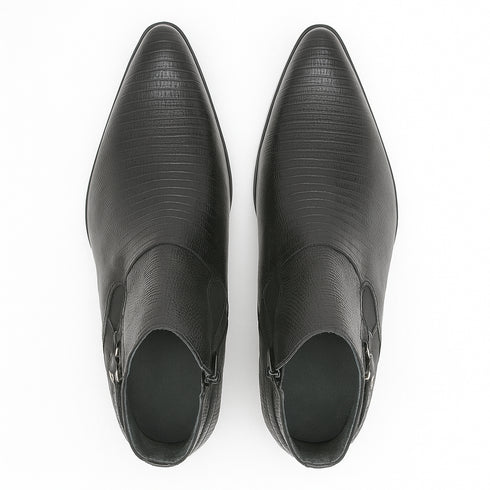 Los Altos Men's Black Genuine Lizard Ankle Boots