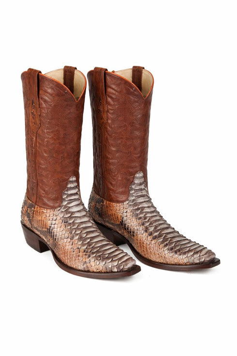 Los Altos Men's Cognac Genuine Python Snakeskin Snip Toe Boots