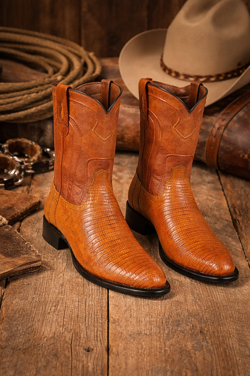 Los Altos Men's Genuine Lizard Teju Skin Saddle Zipper Roper Toe Boot