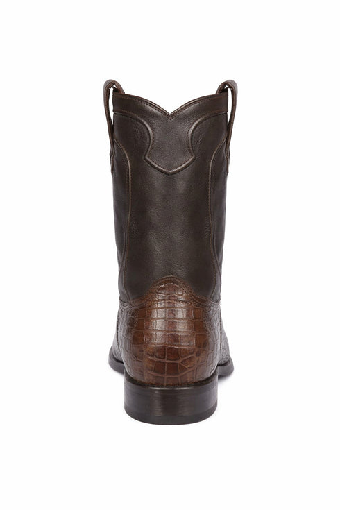 Los Altos Mens Original Caiman Belly Brown Roper Toe Boot