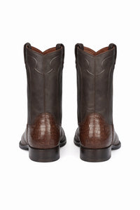 Los Altos Mens Original Caiman Belly Brown Roper Toe Boot