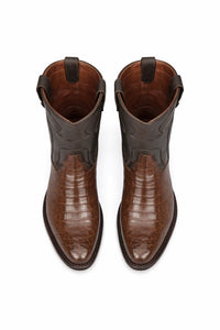 Los Altos Mens Original Caiman Belly Brown Roper Toe Boot