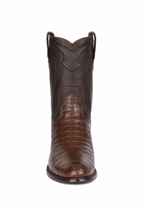 Los Altos Mens Original Caiman Belly Brown Roper Toe Boot