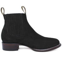 Los Altos Men's Round Toe Suede Leather Short Boots - Black 50B6305