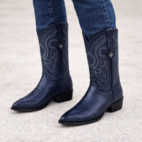 J Toe Cowboy Boots - J Toe Western Boots - Los Altos Navy J-Toe Genuine Teju Lizard