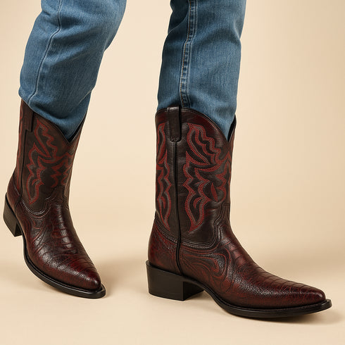 Mens King Exotic Ostrich Leg Boots Black Cherry (4980518)