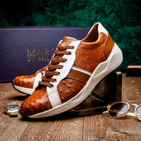 Marco Di Milano Lyon II: Brandy & White Leather Dress Shoe