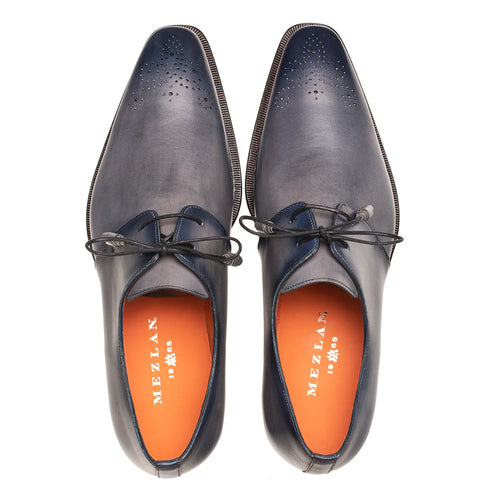 Cupula Patina Oxford Blue Leather Whole-Cut Shoes By Mezlan Made In Spain Brand