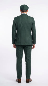 Thomas Shelby Peaky Blinders Green Pinstripe 3-Piece Wool Suit – Vintage 1920s Gangster Wedding Suit for Men