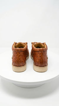 Men’s Wild West Brown Caiman and Ostrich Skin Shoes with Lace Up Front, Exotic Western Dress Shoes