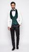 Marco Lorenzo Premium White Paisley 4 Piece Suit with Green Velvet Shawl Lapel and Matching Bow Tie