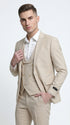 Men’s Khaki Sharkskin Wedding Suit with One Button Jacket, Double Breasted Vest and Pants