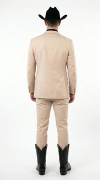 Mens Light Beige Western 3-Piece Suit – Cowboy Tuxedo with Shawl Lapel