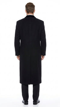 Men’s Black Chesterfield Overcoat, Full Length Wool and Cashmere Dress Coat