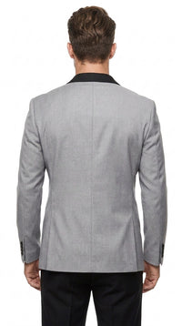Men’s Light Grey Dinner Jacket with Black Shawl Lapel, Formal Tuxedo Evening Blazer