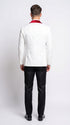 Marco Lorenzo Premium White Paisley 4 Piece Suit with Red Velvet Shawl Lapel and Matching Bow Tie