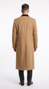 Men’s Beige Camel Chesterfield Overcoat, Wool and Cashmere Full Length Coat with Velvet Collar