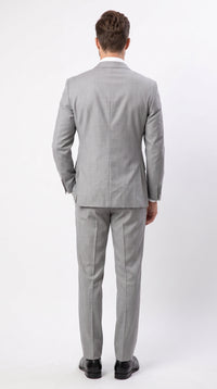 Men’s Light Grey Double Breasted Suit, Classic Fit Silver Gray Luxury Wedding Business Suit