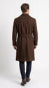 Men’s Dark Brown 100% Wool Gabardine Duster Overcoat, Classic Belted Long Winter Dress Coat