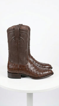 Los Altos Men's Genuine Full Quill Ostrich Brown Roper Toe Boots