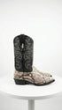 Men’s Natural Python Snakeskin J Toe Cowboy Boots with Black Western Shaft, Exotic Dress Boots
