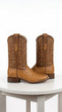 Men’s Los Altos Brown Ostrich Skin Wide Square Toe Boots, Exotic Western Cowboy Dress Boots